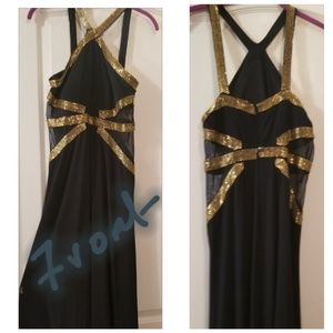 Cocktail evening dress blue & gold sequin